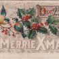 Christmas Postcard, Merrie Xmas Dec. 25th, Birds, Berries and Holly c.1911