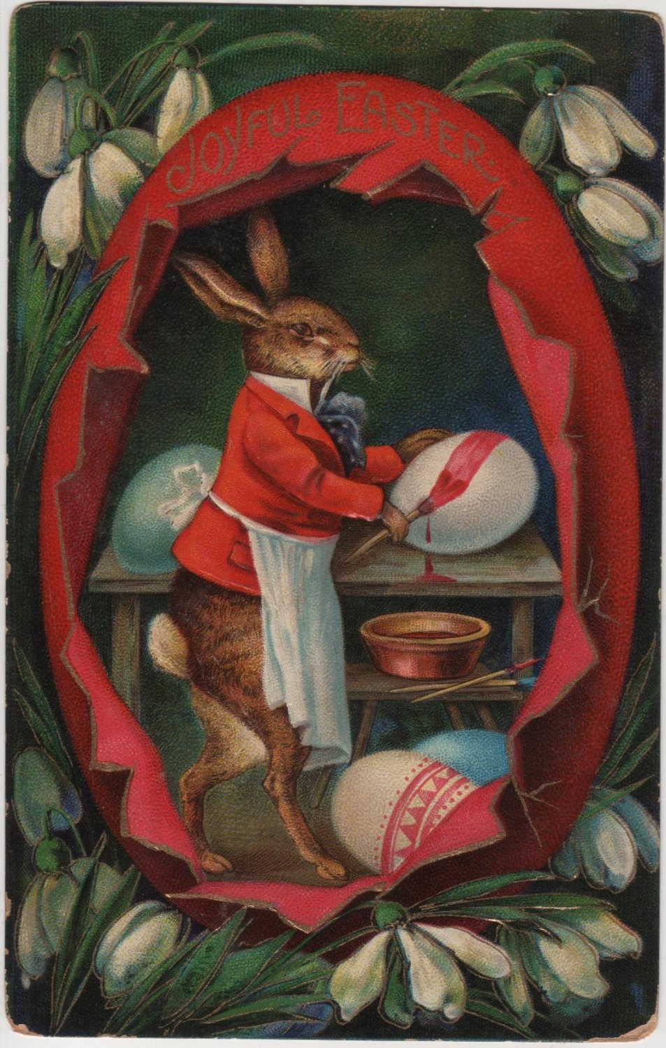 Easter Holiday Postcard, Dapper Rabbit Painting Eggs c.1907