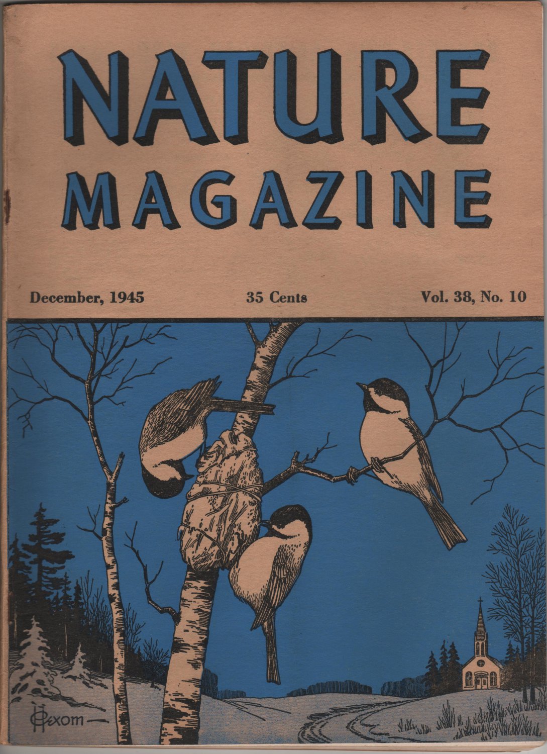 Nature Magazine, Chickadees Nesting, Blue Hexom Cover c.1945