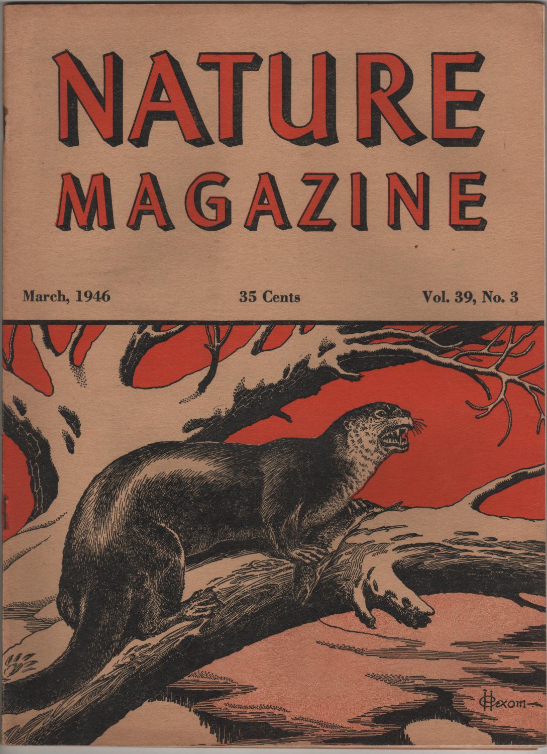 Nature Magazine, Otter, Red Hexom Cover c.1946
