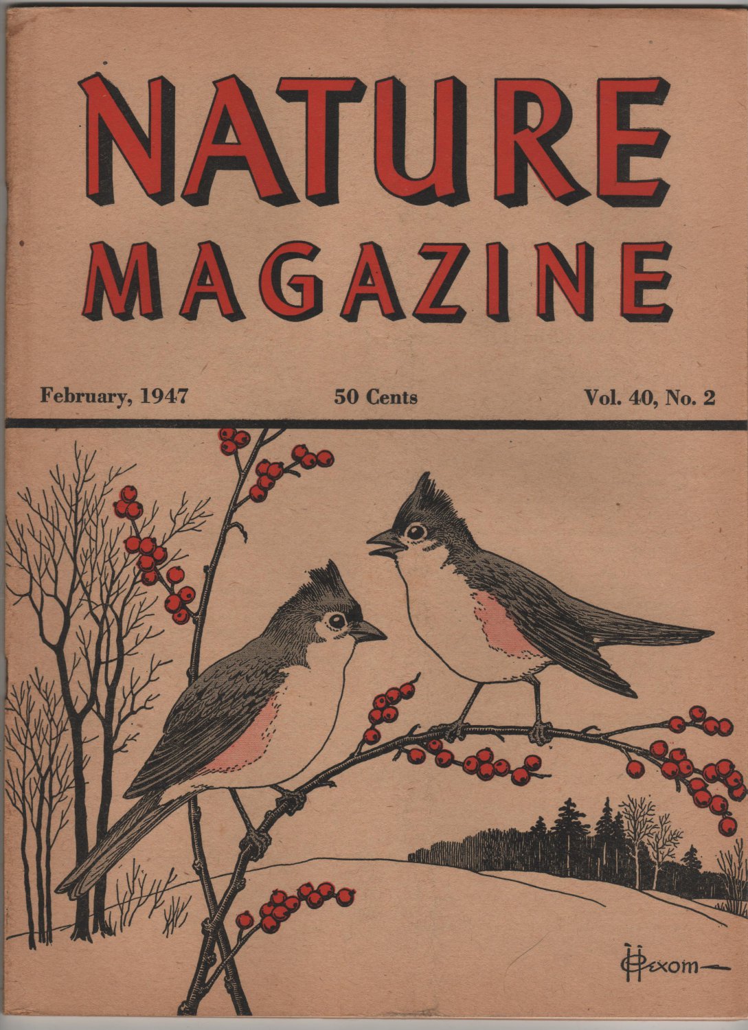 Nature Magazine, Tufted Titmouse, Red Hexom Cover c.1947