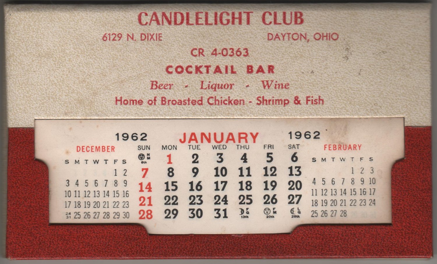 Candlelight Club Cocktail Bar Calendar Giveaway, Dayton Ohio, Red