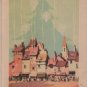 Christmas Card, Tree with Candles, Smoke Wafting From Snowy Cottage Chimneys c.1933