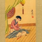 Japanese Prints on Silk, Young Woman Darning c.1930