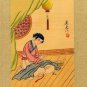 Japanese Prints on Silk, Young Woman Darning c.1930