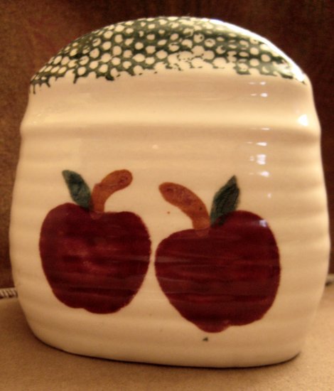 NAPKIN HOLDER Red Apples Ceramic Spongeware VINTAGE but NEW w/ ALCO Label