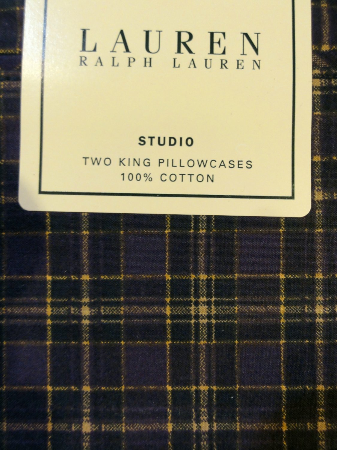 Ralph Lauren STUDIO LARGE CHECK Plaid Purple KING PILLOWCASES New