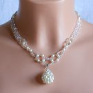 Swarovski cream Pearl Bridal Necklace,Woven Bridal Necklace, Swarovski Crystal Bridal Necklace