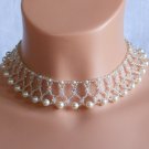 Swarovski cream Pearl Bridal Necklace,Woven Bridal Necklace, Swarovski Crystal Bridal Necklace
