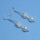 Swarovski White Pearl Bridal Earrings, Swarovski Crystal Bridal Earrings