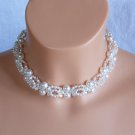Swarovski White Pearl Bridal Necklace,Woven Bridal Necklace, Swarovski Crystal Bridal Necklace