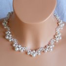 Swarovski White Pearl Bridal Necklace,Woven Bridal Necklace,White Pearl Necklace