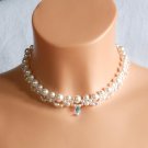 Swarovski White Pearl Bridal Necklace,Woven Bridal Necklace, Swarovski Crystal Bridal Necklace