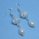 Swarovski White Pearl Bridal Earrings, Swarovski Crystal Bridal Earrings