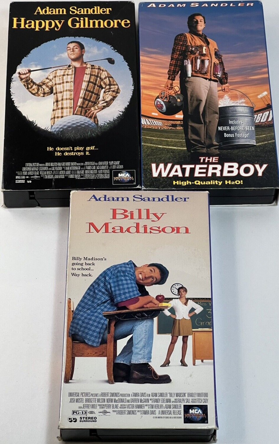 Adam Sandler VHS Tape Lot Of 3 Billy Madison The Waterbabe Happy Gilmore