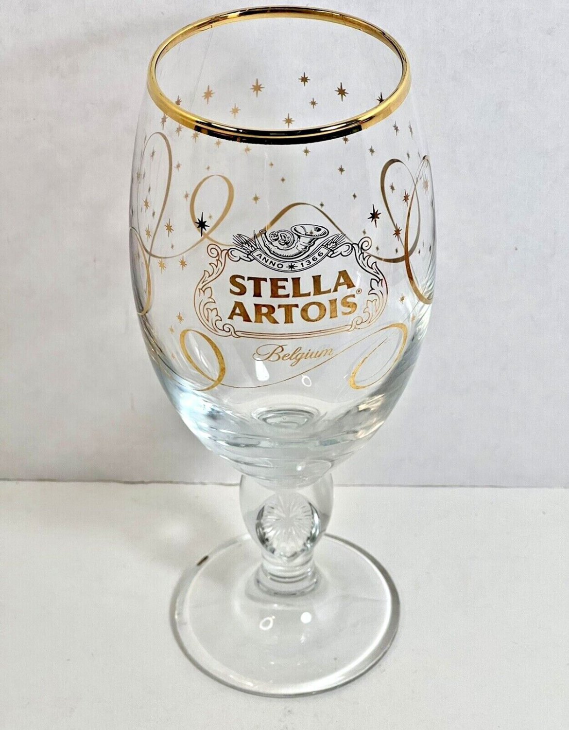 Stella Artois Belgium Stem Glass Gold Rim Logo Limited Edition Anno 1366