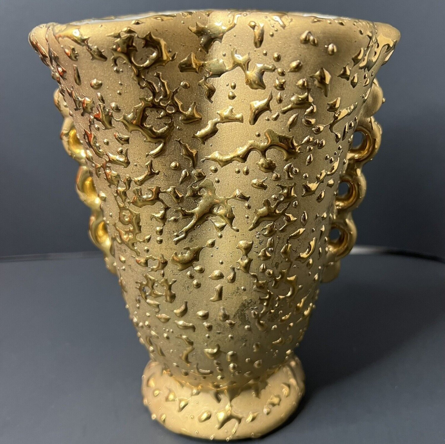 Vintage Weeping Bright Gold Vase 22 K Hand Decorated Ceramic U.S.A. 6.5