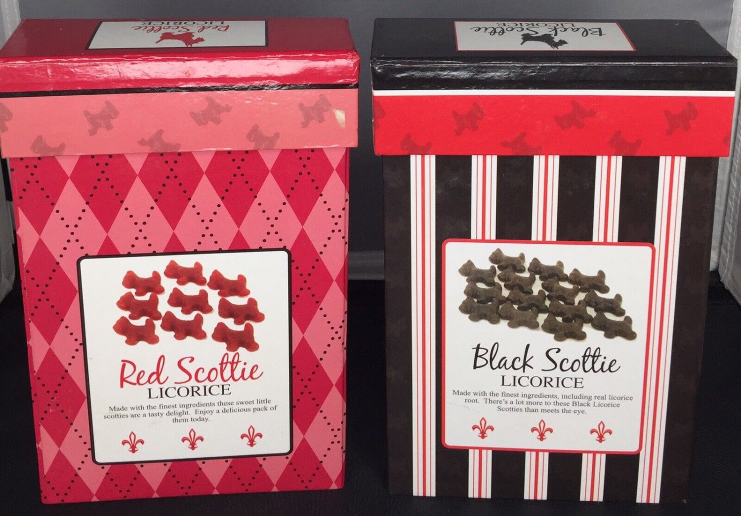 Candy Box EMPTY SCOTTIE DOG Licorice Red Black Cardboard Too Good Gourmet