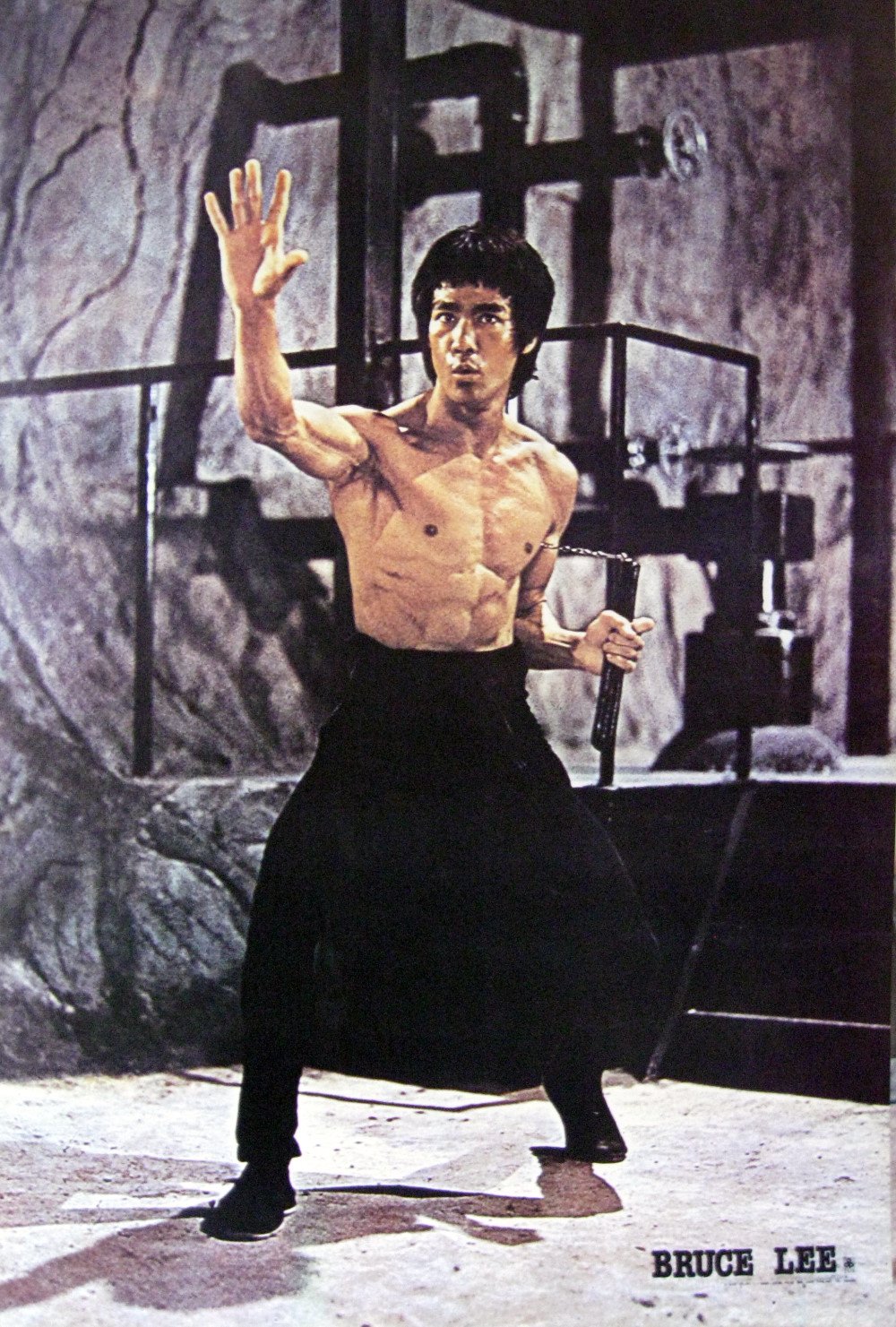 Bruce Lee nunchucks stony grey bkgrnd POSTER 21 x 31 martial arts karate