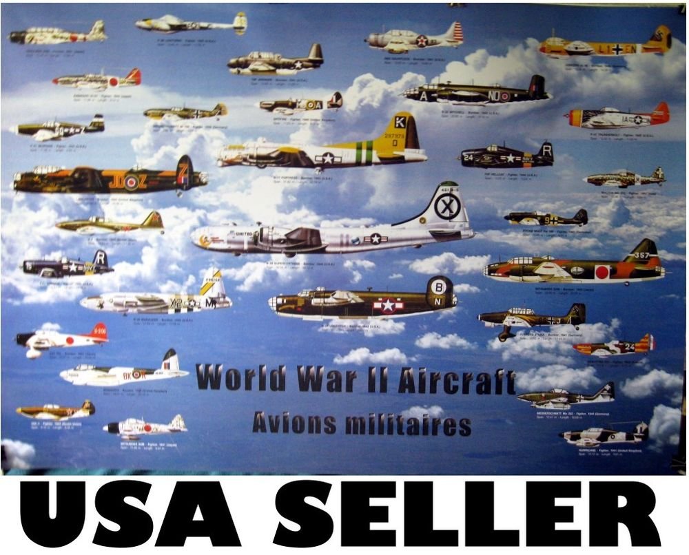 World War 2 aircraft POSTER planes all sides WW II WWII warplanes