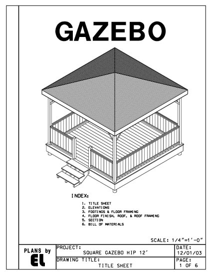 4-sided gazebo Hip Roof building plans blueprints 12' do 