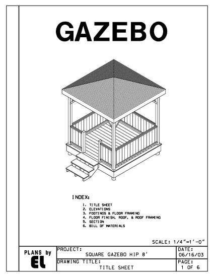 4-sided gazebo Hip Roof building plans blueprints 8' do it ...
