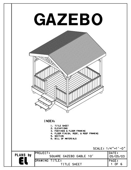 4-sided gazebo Gable roof building plans blueprints 10' do ...
