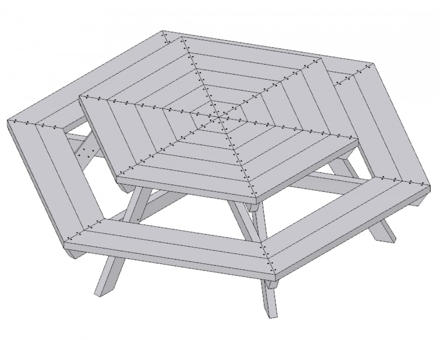 5' Hexagon Picnic Table Building Plans Blueprints DIY Do-It-Yourself ...