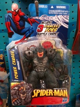 MARVEL~  SPIDER-MAN~   POWER CHARGE RHINO   ~FIG W/ 3 FIERCEST FOES BATTLE CARDS