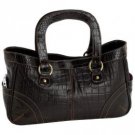 Black Genuine Leather Handbag with Alligator Embossing