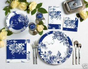 Indigo Rose Blue & White Linen Like Dinner Napkins 12ct