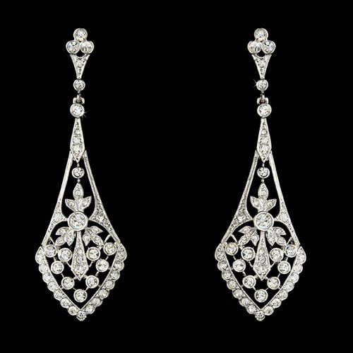 Elegant Silver Plated Cubic Zirconia Prom Wedding Earrings