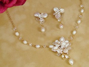 Keshi And Freshwater Pearl Floral Gold Plated Bridal Jewelry Beach