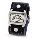Men's Wide Black Leather Band Black Dragon Modern Watch