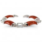 Rectangle Red Agate .925 Sterling Silver Links Bracelet