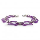 Pink Jade Cut Out Stones .925 Sterling Silver Bracelet