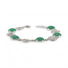 Natural Green Jade 925 Sterling Silver Link Bracelet