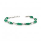 Marquise Green Jade Stones Sterling Silver Bracelet