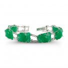 Natural Green Jade Fish Stones Sterling Silver Bracelet