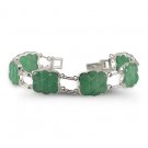 Natural Green Jade Stones .925 Sterling Silver Bracelet