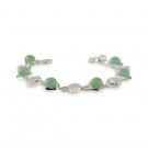 Green Jade Beads White CZ .925 Sterling Silver Bracelet