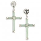 Light Green Jade 925 Silver Cross Long Life Earrings