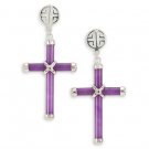 Sterling Silver Purple Jade Cross Long Life Earrings
