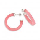 Pink Jade Solid Sterling Silver Round Hoop Earrings