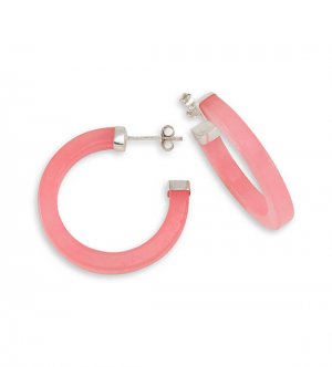 Pink Jade Solid Sterling Silver Round Hoop Earrings