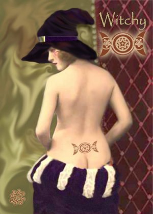 ACEO Witch Card HennaToo Girl Witchy Vintage Nude Print