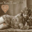 ACEO Love You Too Card HennaToo Girl Vintage Nude Print