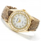 now17028 - Waltham Women's Crystal Accent Bezel Tan Snake Pattern Strap Watch