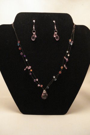 Pink Tear Drop Necklace Set
