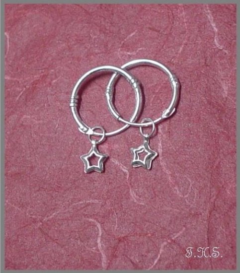 Silver 925 Loop Earrings with Hanging Stars